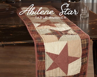 Quilted Table Runner Star Patchwork Burgundy Plaid Textile Design Rustic Dining Farmhouse Decor Americana Country Tartan Kitchen Table Setti