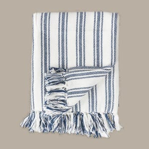 Cotton Stripe Blanket Red Throw Traditional Woven Textile Farmhouse Holiday Pillow Patriotic Home Accent Classic Blue Coastal Design Pillow image 9