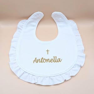Personalized Christening Bib Personalized Baptism Accessory Cotton Embroidered Cross Religious Keepsake Baby Bandana Christening Outfit image 2