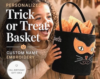 Personalized Halloween Basket Kids Trick or Treat Bag Halloween Keepsake Boo Basket Custom Embroidered Candy Bucket Toddler Halloween Gift