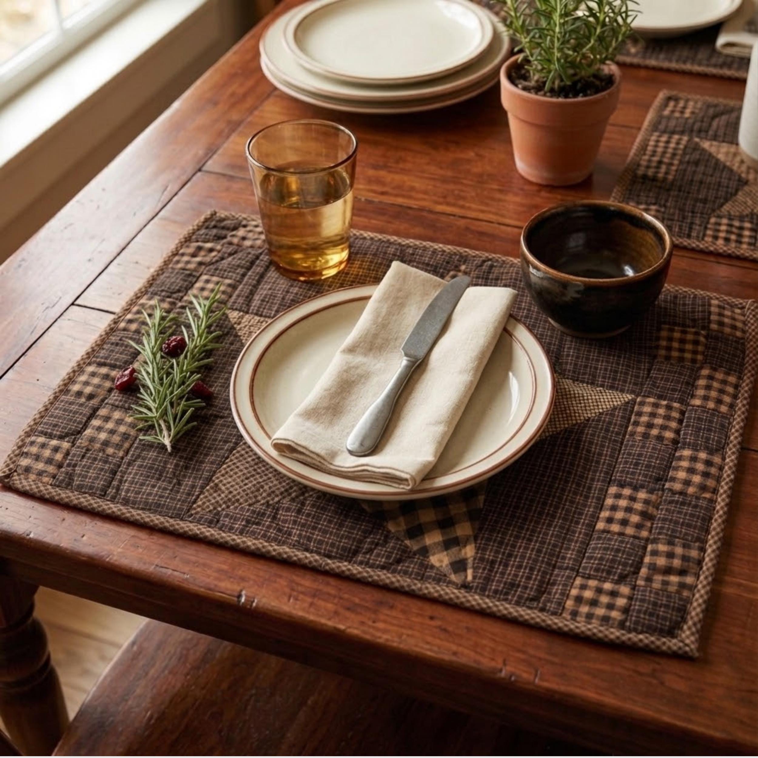 Quilted Cotton Placemat Set Dining Table Linen Farmhouse Kitchen ...