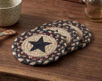 Jute Star Coaster Set Kitchen Table Protection Drink Holder Rustic Design Farmhouse Style Primitive Decor Country Home Dining Accessory
