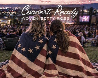 Coperta Betsy Ross, regalo di compleanno alla moda, stile cowgirl costiera, bandiera intrecciata, coperta in cotone per concerti, Old Glory, regalo per amica.