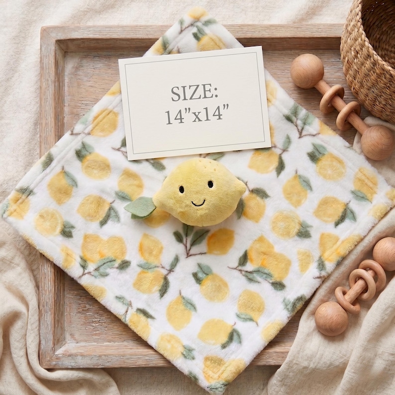 Idea regalo per bambina Lemon, coperta personalizzata, giocattolo di sicurezza, peluche Minky, morbido e confortevole, con nome personalizzato ricamato, regalo per baby shower estivo immagine 3