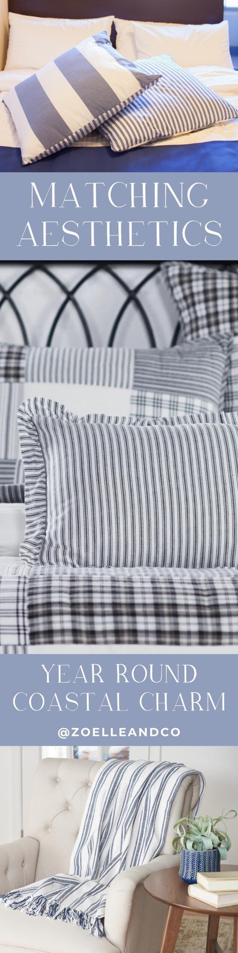 Cotton Stripe Blanket Red Throw Traditional Woven Textile Farmhouse Holiday Pillow Patriotic Home Accent Classic Blue Coastal Design Pillow image 6