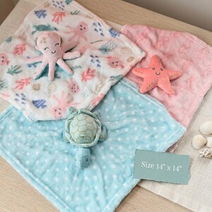 Ocean Nursery Blanket Baby Lovey Octopus Gift Sea Themed Marine Creature Plush Toy Starfish Comfort Item Personalized Newborn Present image 15