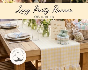 Butter Yellow Gingham Table Runner Handmade Shabby Chic Checkered Cotton Fabric Long Narrow Buffet Runner Baby Shower Bridal Party Hostess