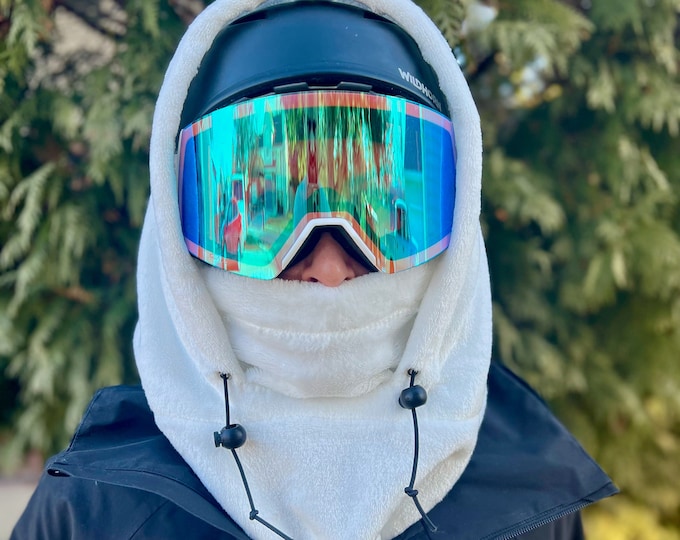 White Fuzzy Ski Hood Fits Over Helmet, Balaclava, Snood. Helmet Hood Etsy