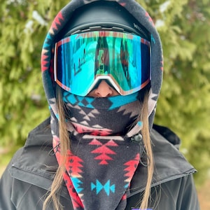 Black Aztec Ski Hood Fits Over Helmet, Balaclava, Snood. Helmet Hood!