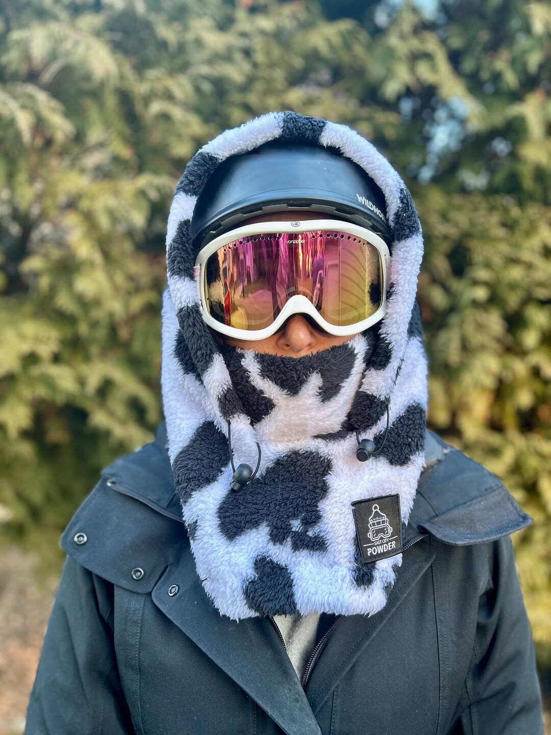 Cow Sherpa Ski Hood Fits Over Helmet Balaclava Snood. Helmet Etsy