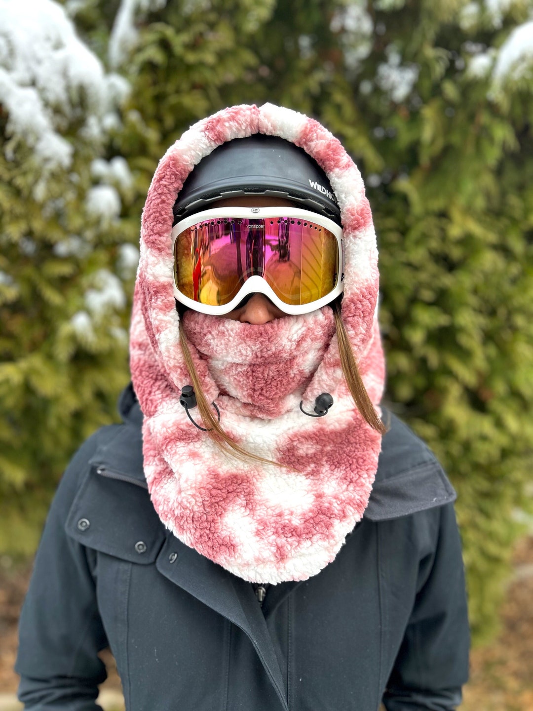 Pink Tye Die Sherpa Ski Hood Fits Over Helmet Balaclava Etsy