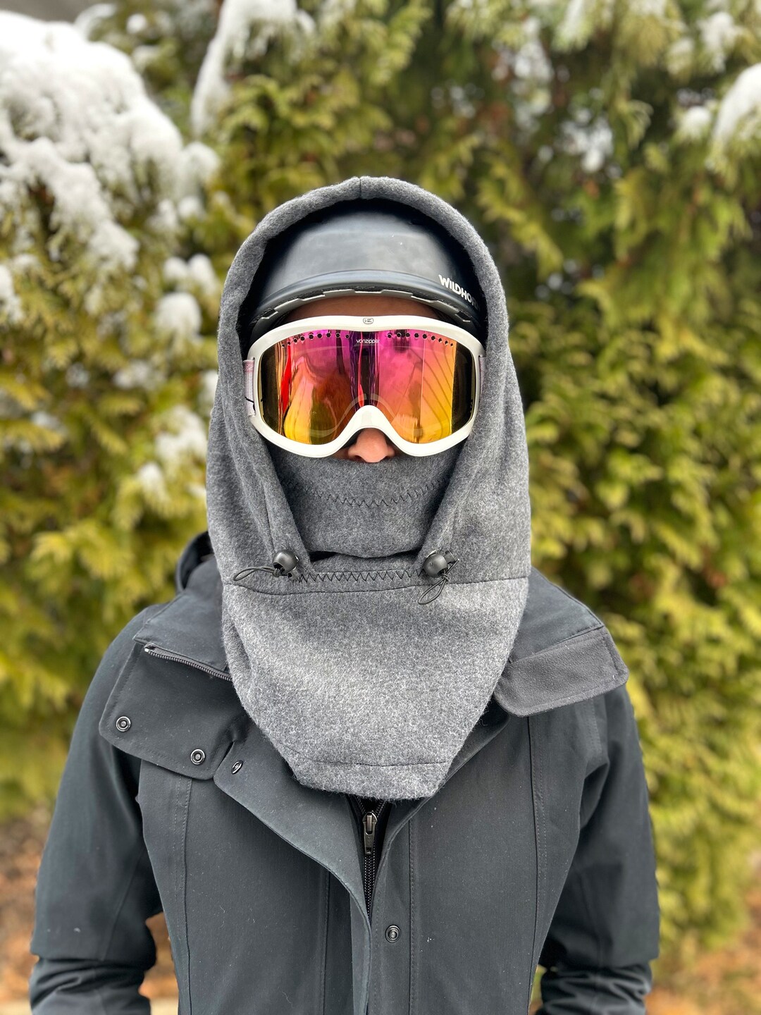 Charcoal Ski Hood Fits Over Helmet, Balaclava, Snood. Helmet Hood Etsy