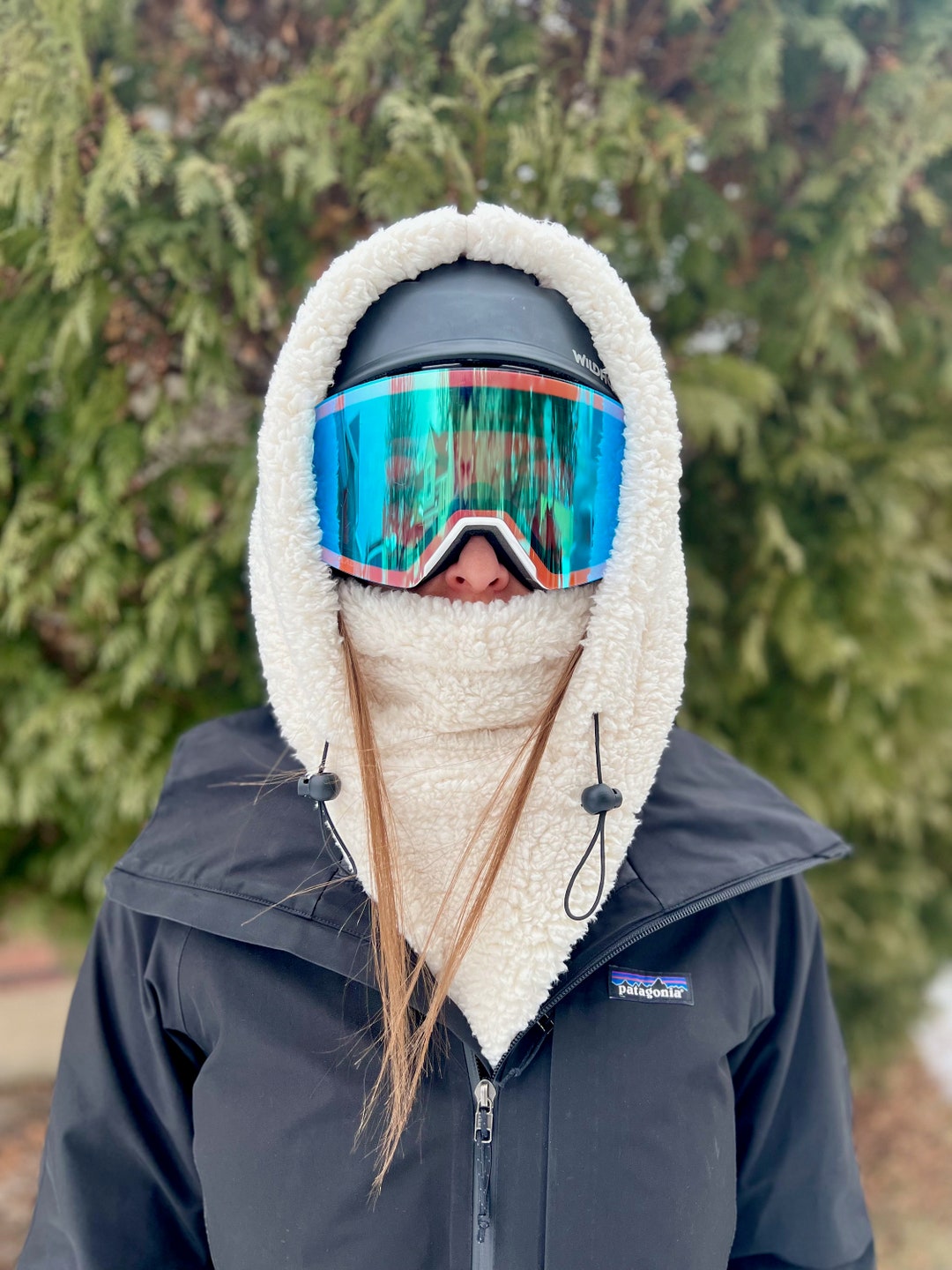 Offwhite Sherpa Ski Hood Fits Over Helmet, Balaclava, Snood. Helmet Hood Etsy