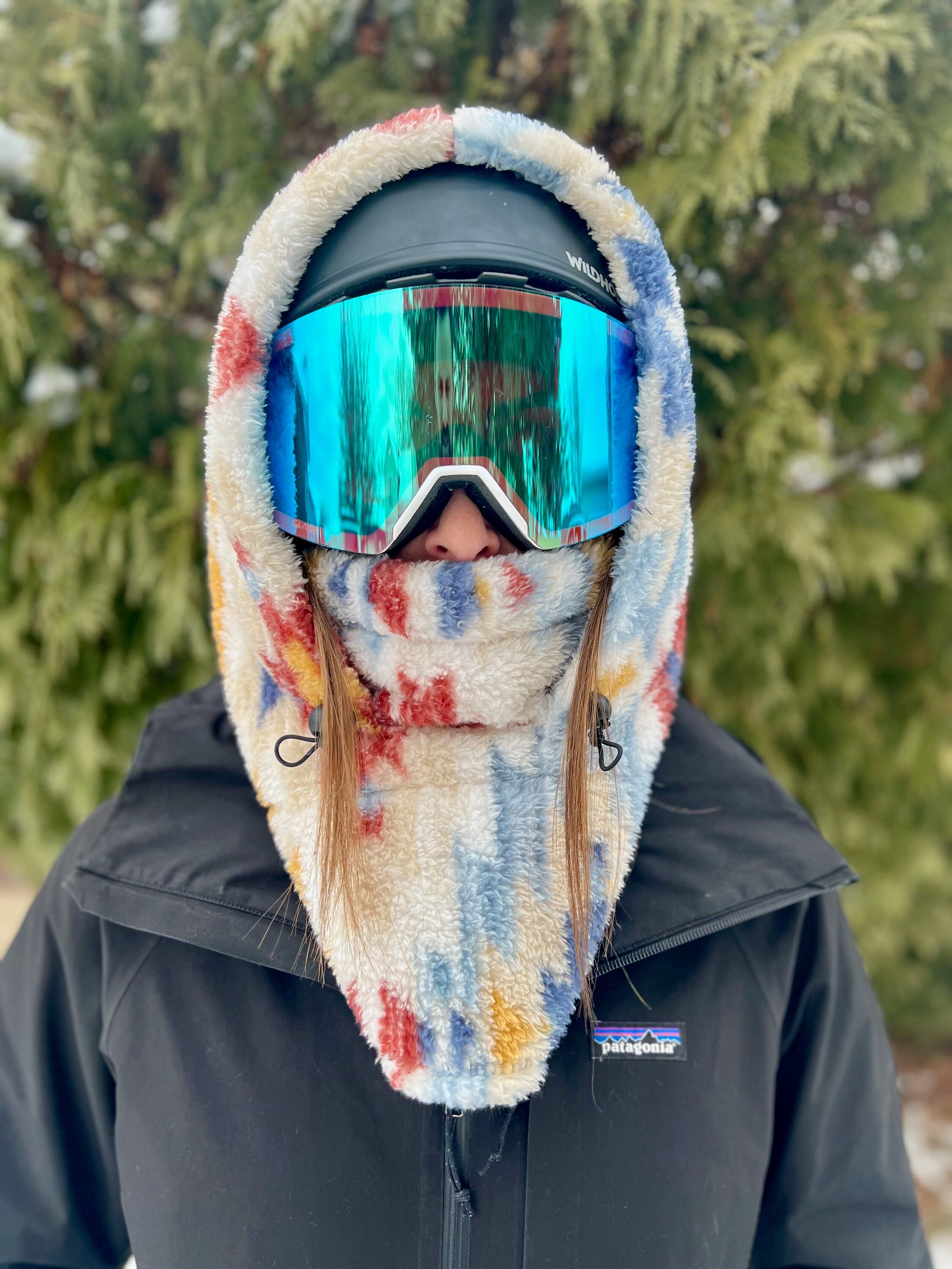 White Ski Hood Over Helmet, Snowboard Hood, Balaclava, Sherpa Hood,  Handmade