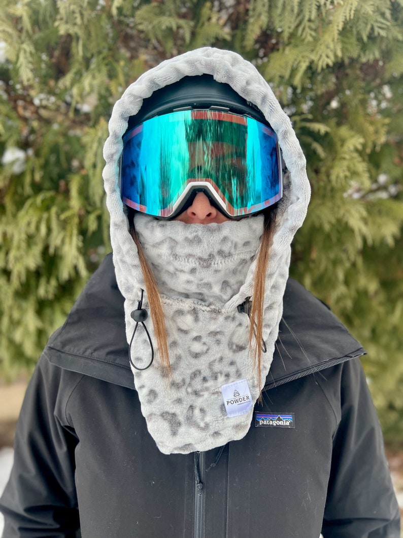 White Leopard Ski Hood Fits Over Helmet Balaclava Snood. - Etsy