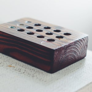 Vape Cartridge Organizer | Charred Pine Wood Block | 510 Cartridge Organizer | 420 Gift | Cannabis Accessory
