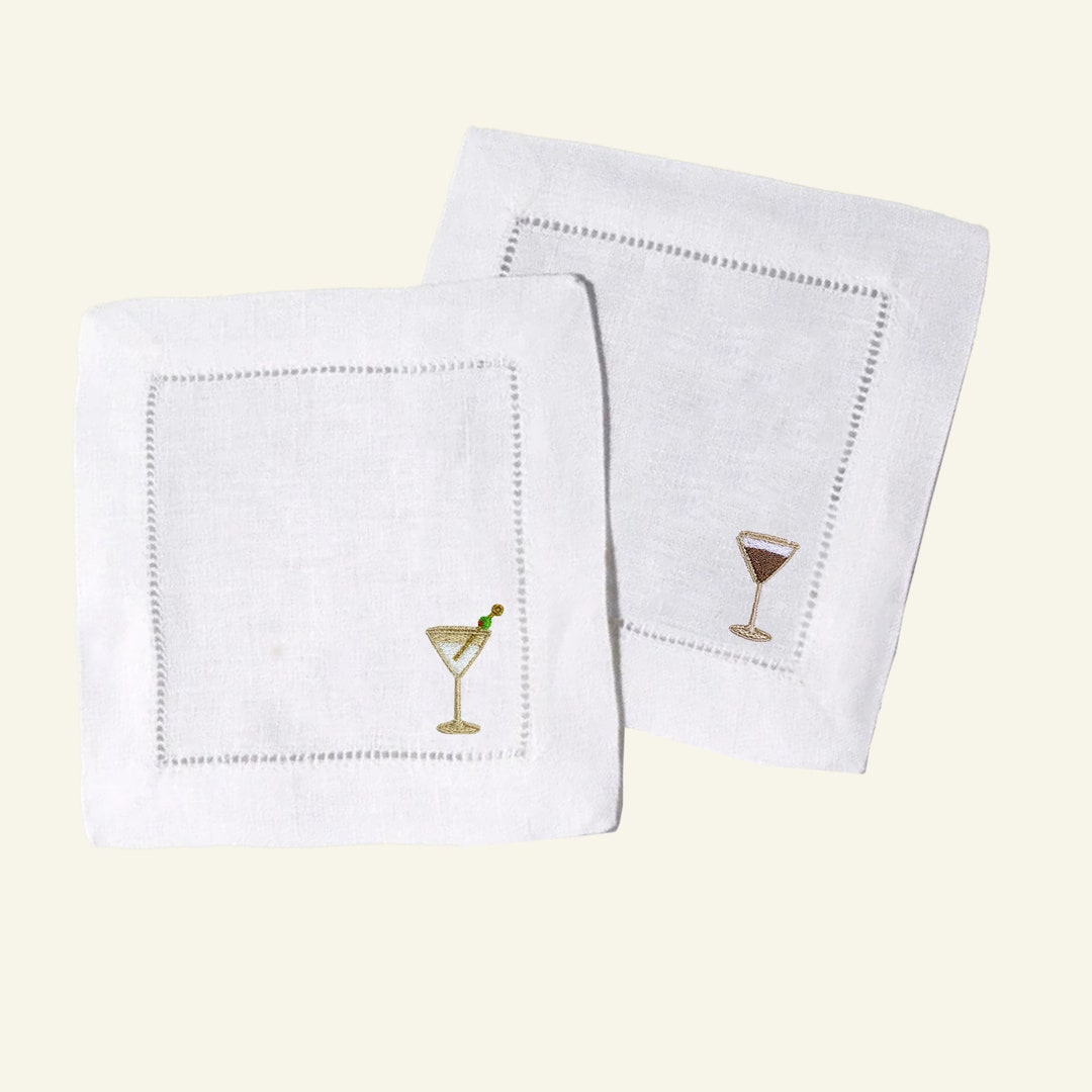 Martini Embroidered Cocktail Napkin Set of 4 Hostess Gift Home Décor Bar Cart Martini Dirty