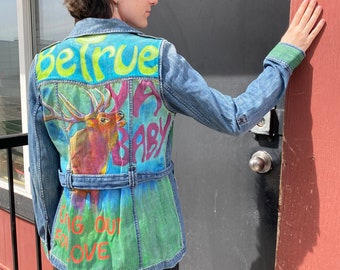 Ya Baby, Painted Elk retro Denim Jacket-Upcycled, Sustainable, Conscious Clothing