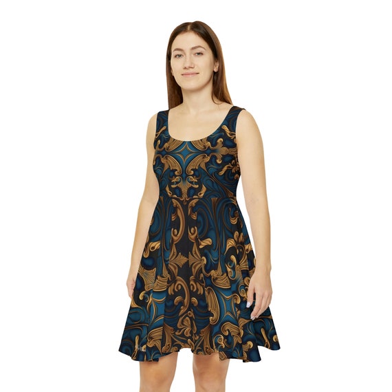 fancy skater dress Fancy Blue & Gold Skater Dress