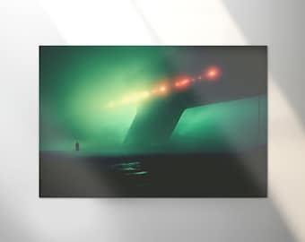 Ethereal end times mood, atmospheric cyberpunk neo-noir art, Blade Runner 2049 style / wall art poster