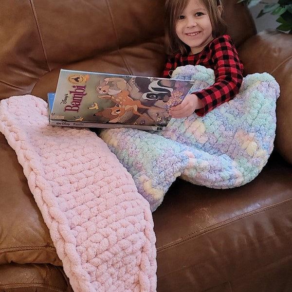 Chunky Hand Knit Mermaid Tail Blanket