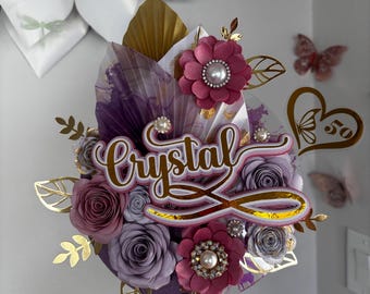 Luxury Custom Birthday Cake Topper | Floral Milestone Cake Topper | 40th 50th 60th Birthday | Handmade Personalized Cake Decor