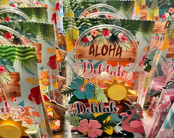Personalized Luau Party Favor Bags - Tropical Flamingo & Wave Design - Set of 12 need a different theme contact me
