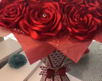 Satin Ribbon Rose Bouquet | Everlasting Flower Gift | Keepsake Roses for Weddings, Anniversaries, Birthdays & Memorials, Mother’s Day