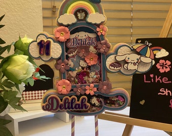 Custom cake topper, personalized Hello Kitty Inspired Light-Up Cake Topper: Shaker Birthday Party Decor