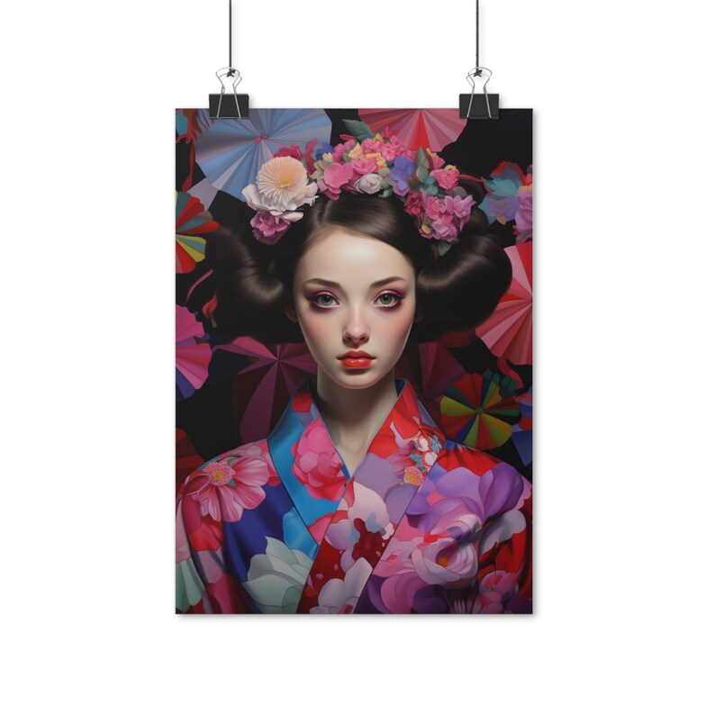 Geisha in Japanese Kimono Poster Green: 4 Sizes Cultural - Etsy