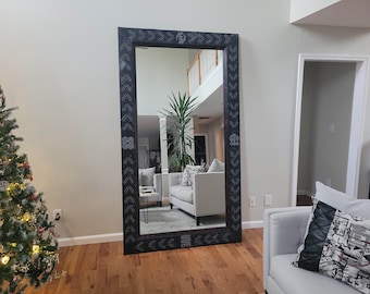 Handcrafted West African–Inspired Sculptural Floor Mirror | Oversized Statement Mirror | 89” x 51” | One-of-a-Kind Artisan Mirror