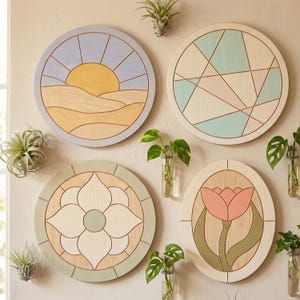 19 projektów witraży w formacie SVG | Geometryczne pliki wycinane laserowo (do pobrania cyfrowego)