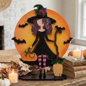 Strega con manico di scopa SVG, file di taglio laser di Halloween (download digitale)