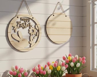 Easter Bunny Round Door Hanger SVG | Shiplap Laser Cut File (Digital Download)