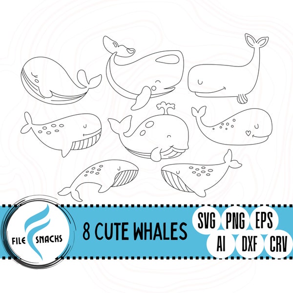 Cute Whales SVG | 8 Whale sVg Files | Fish SVG Files | OmTech Cutting Files | Mira Cuttable File | Glowforge SVG Files