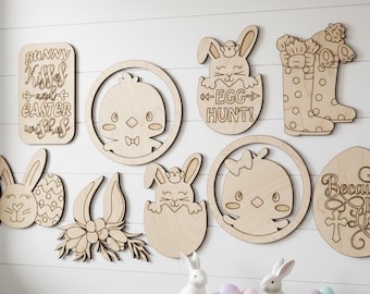 Easter Bunny Door Hanger SVG Set | Laser Cut Files (Digital Download)