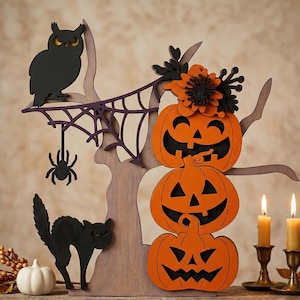 3D Spooky Tree with Pumpkins SVG, Halloween Decor (Digital Download)