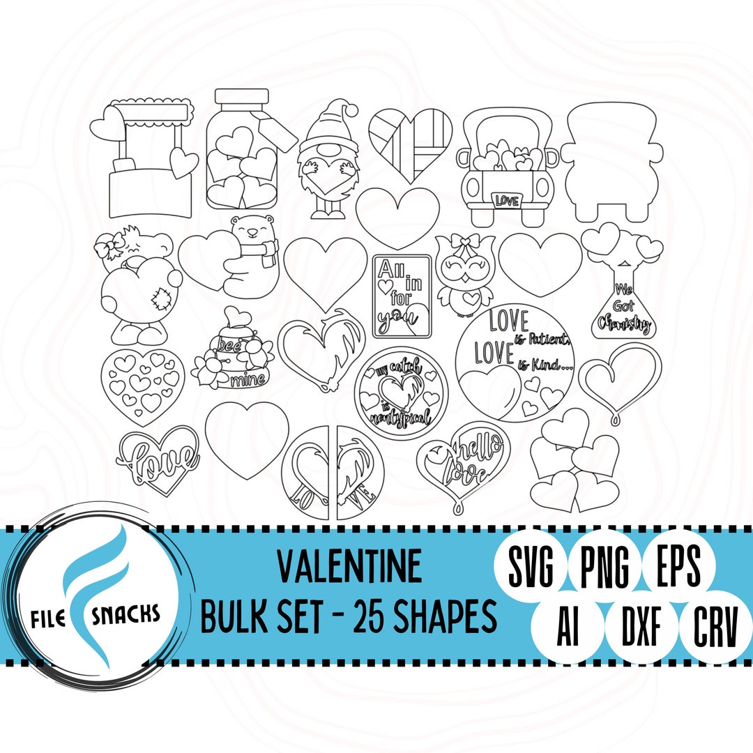 25 Valentine's Shapes SVG | Valentine Bulk Cut Files | Laser SVG Files ...