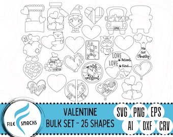 25 Valentine's Shapes SVG | Valentine Bulk Cut Files | Laser SVG Files | OmTech Cutting Files | Mira Cuttable File | Glowforge SVG Files