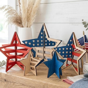 Patriotic 3D Star Laser Cut Files, Set of 5 (Digital Download)