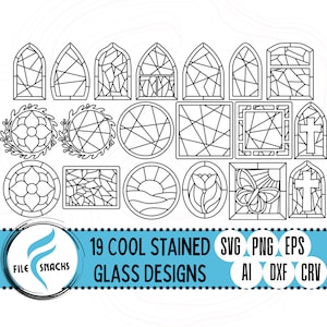 19 Beautiful Stained Glass Designs SVG |  Geometric File | Laser SVG File | OmTech Cutting Files | Mira Cuttable File | Glowforge SVG File
