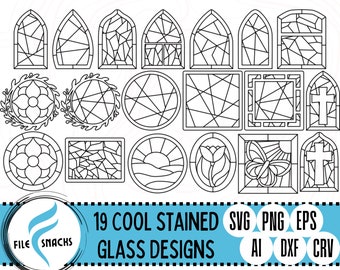 19 Beautiful Stained Glass Designs SVG |  Geometric File | Laser SVG File | OmTech Cutting Files | Mira Cuttable File | Glowforge SVG File