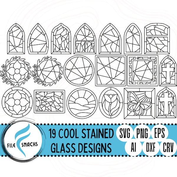 19 Beautiful Stained Glass Designs SVG |  Geometric File | Laser SVG File | OmTech Cutting Files | Mira Cuttable File | Glowforge SVG File