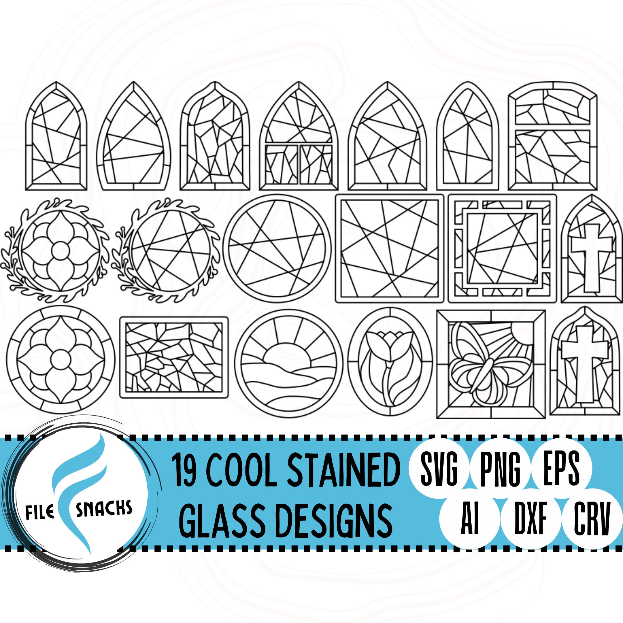 19 Beautiful Stained Glass Designs SVG Geometric File Etsy