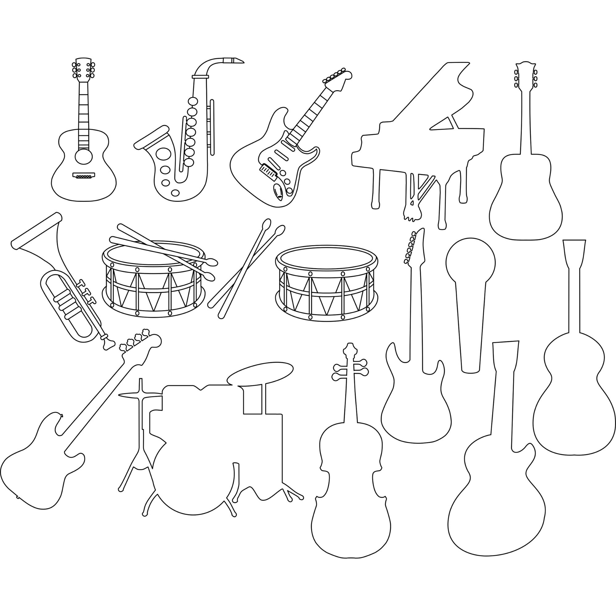 16 Musical Instruments SVG Cut Files | Guitar, Drums, Piano (digital ...