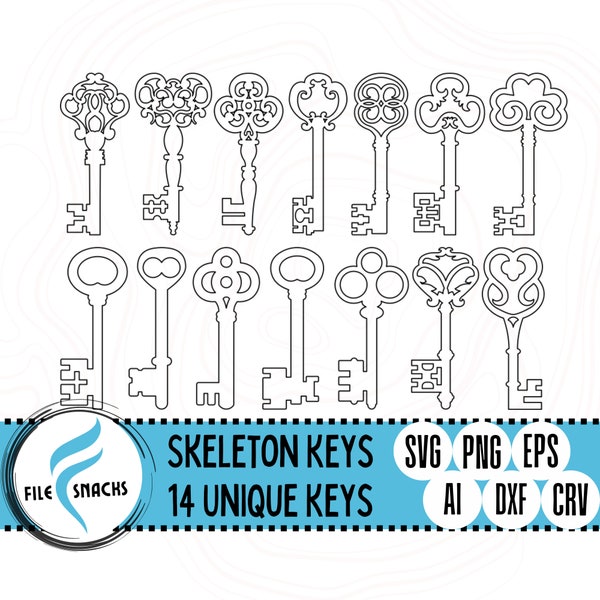 14 Skeleton Keys SVG / Master Set of Keys sVg Files / House Key SVG Files / OmTech Cutting Files / Mira Cuttable File / Glowforge SVG Files