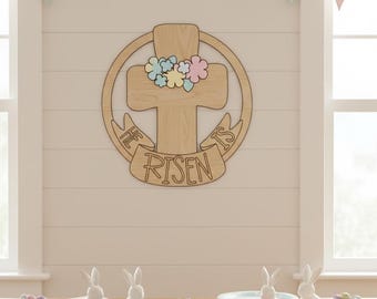 Easter Door Hanger SVG | He Is Risen Cross (Digital Download)