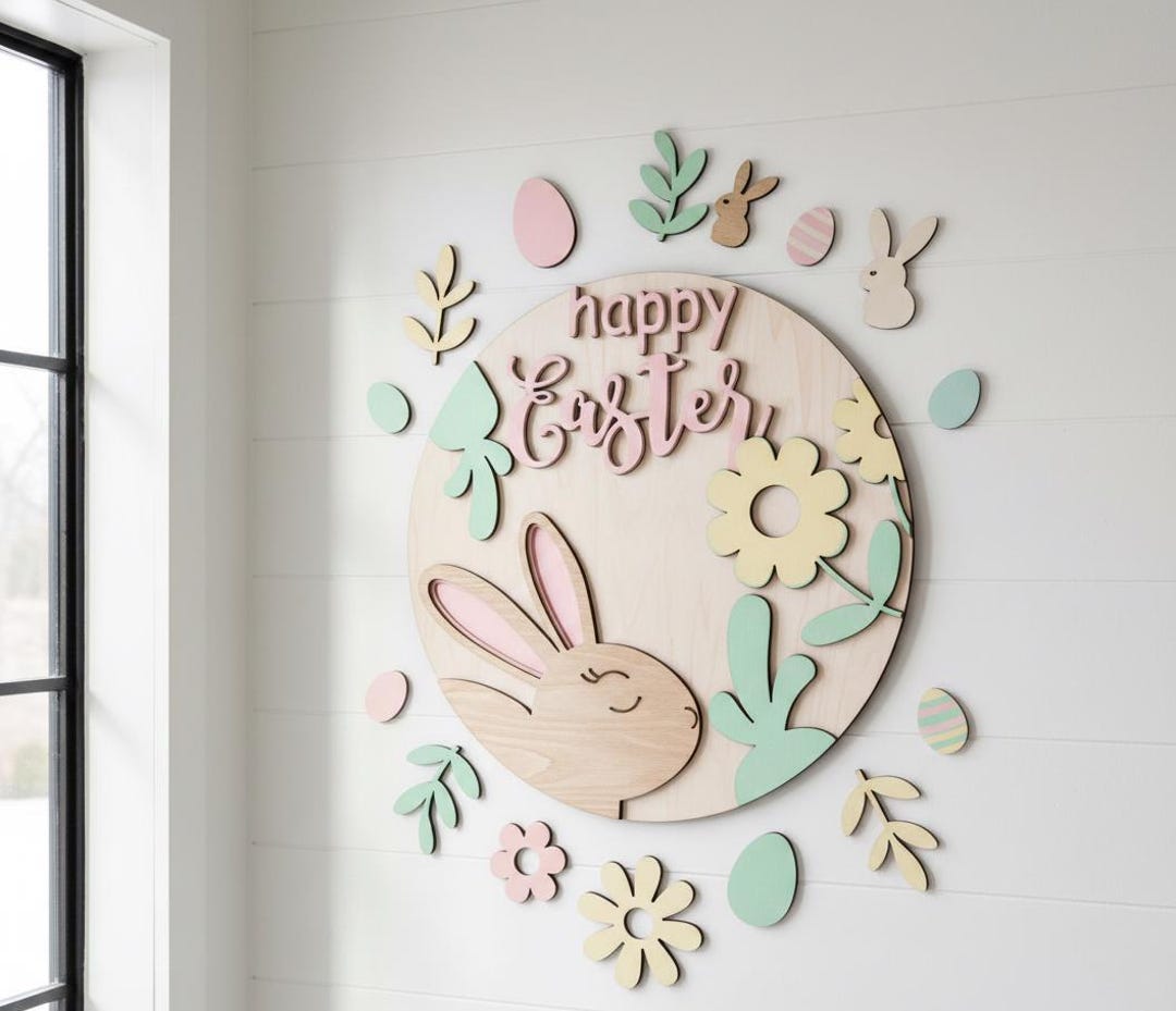 Easter Bunny Round SVG | Door Hanger Laser Cut File (digital Download ...