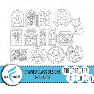 14 Stained Glass SVG | Geometric Windows Cut File | Blanks | Laser SVG File | OmTech Cutting Files | Mira Cuttable File | Glowforge SVG File