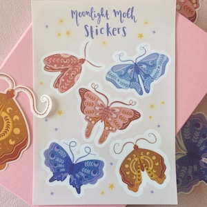 Lunar Moth Stickers | Celestial Moth Stickers | Moonlight Moth Stickers | Moth Sticker Sheet | Witchy Stickers | Moon Phases
